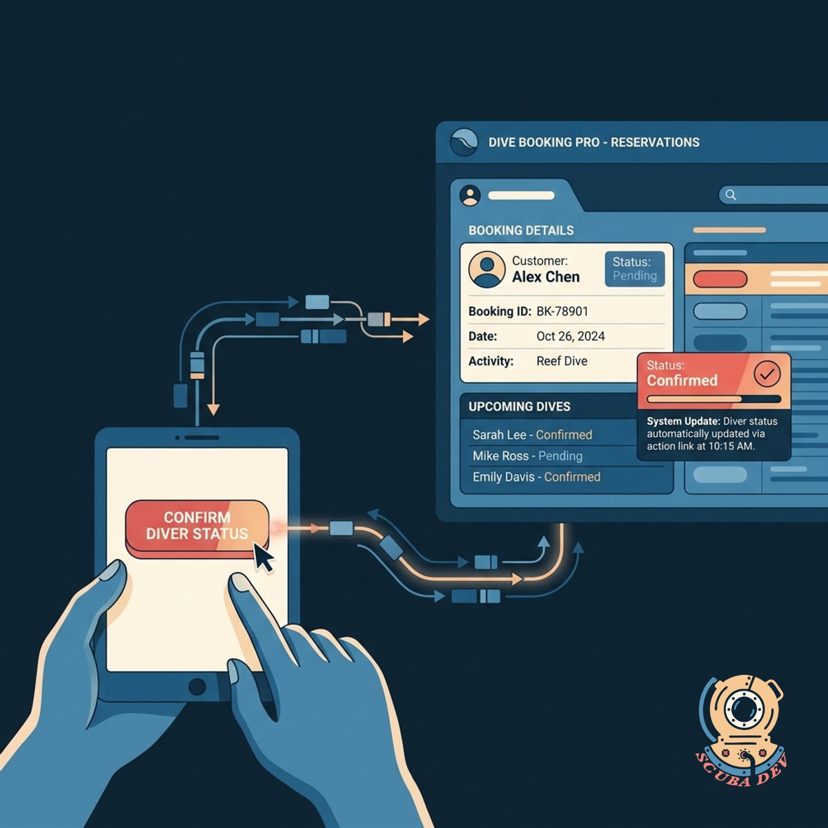 A diagram showing data flowing between a text messaging application and a medical booking system.