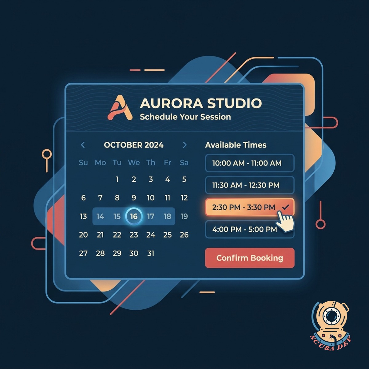 A clean calendar interface on a mobile device allowing a user to select a date and time for their booking.