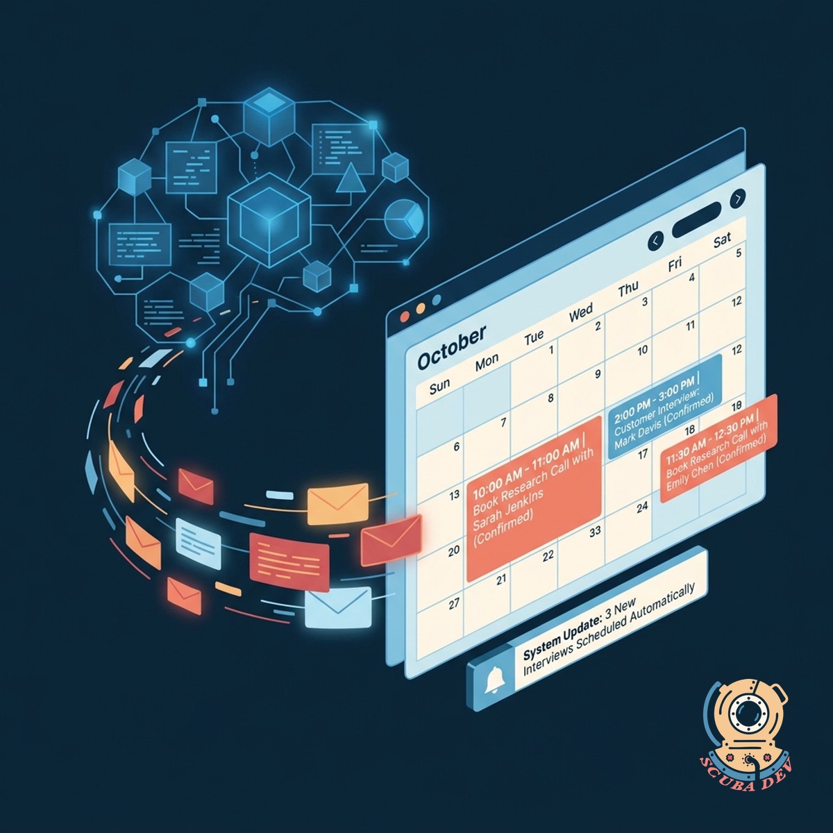 A calendar interface displaying newly booked customer research calls alongside existing scheduled appointments.