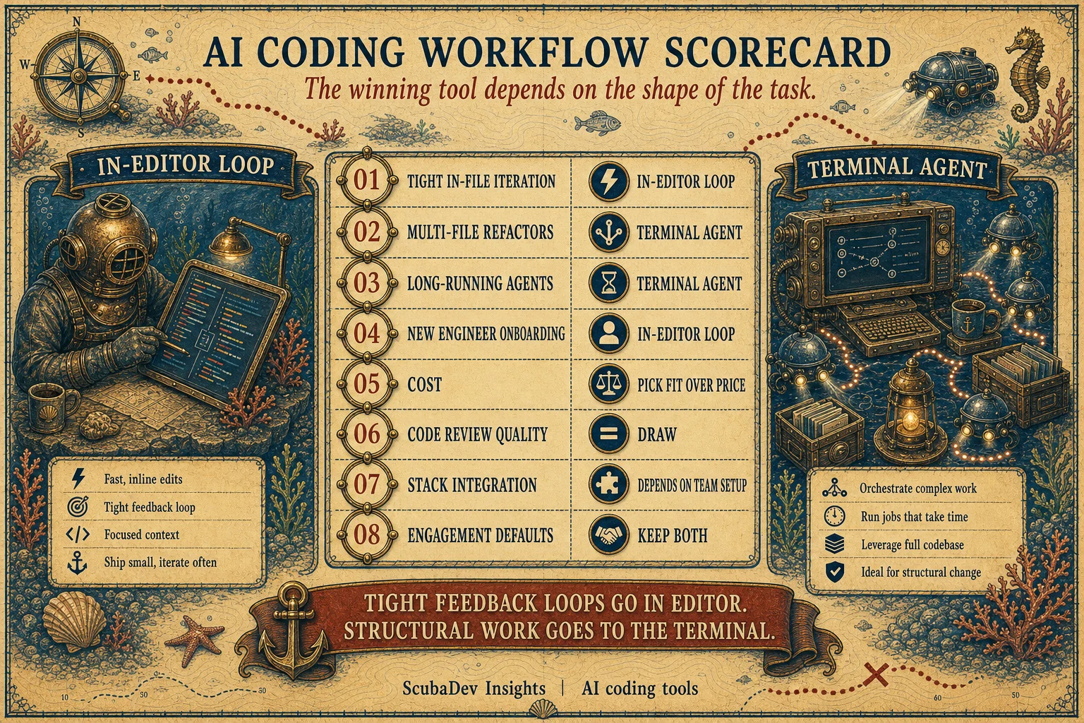 Workflow scorecard comparing Cursor and Claude Code by production coding workflow.