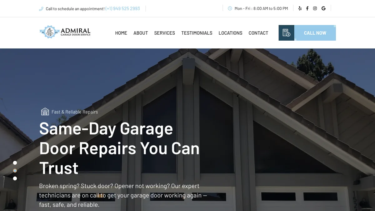 Full website preview for Admiral Garage