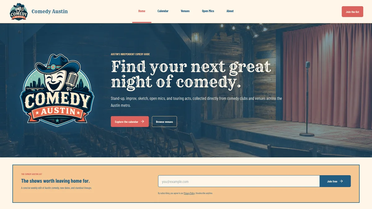 Full website preview for Comedy Austin