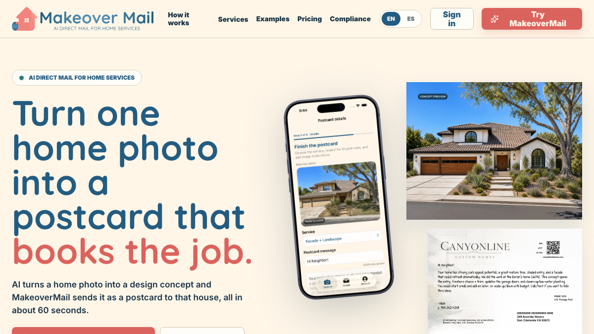 Full website preview for MakeoverMail