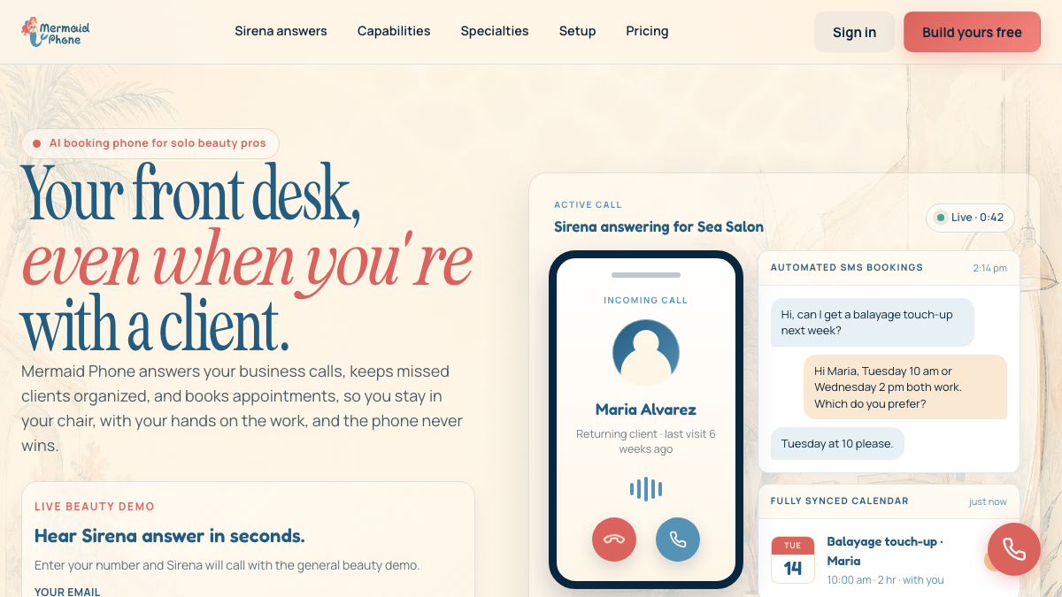 Full website preview for Mermaid Phone