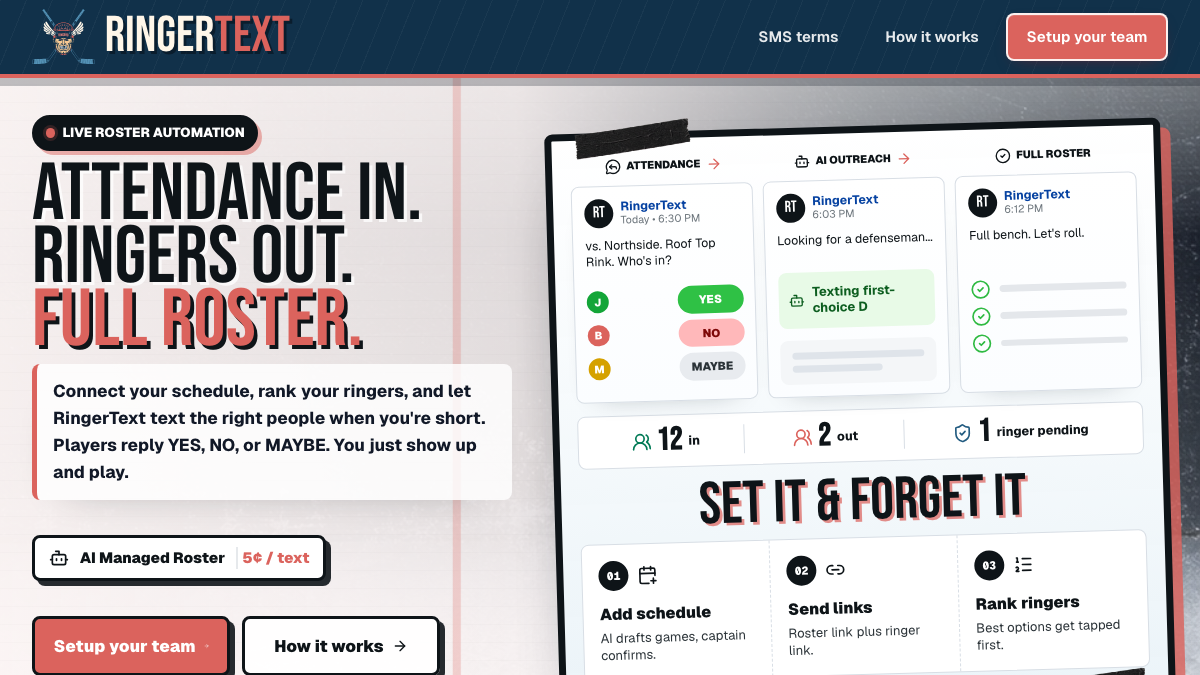 Full website preview for RingerText