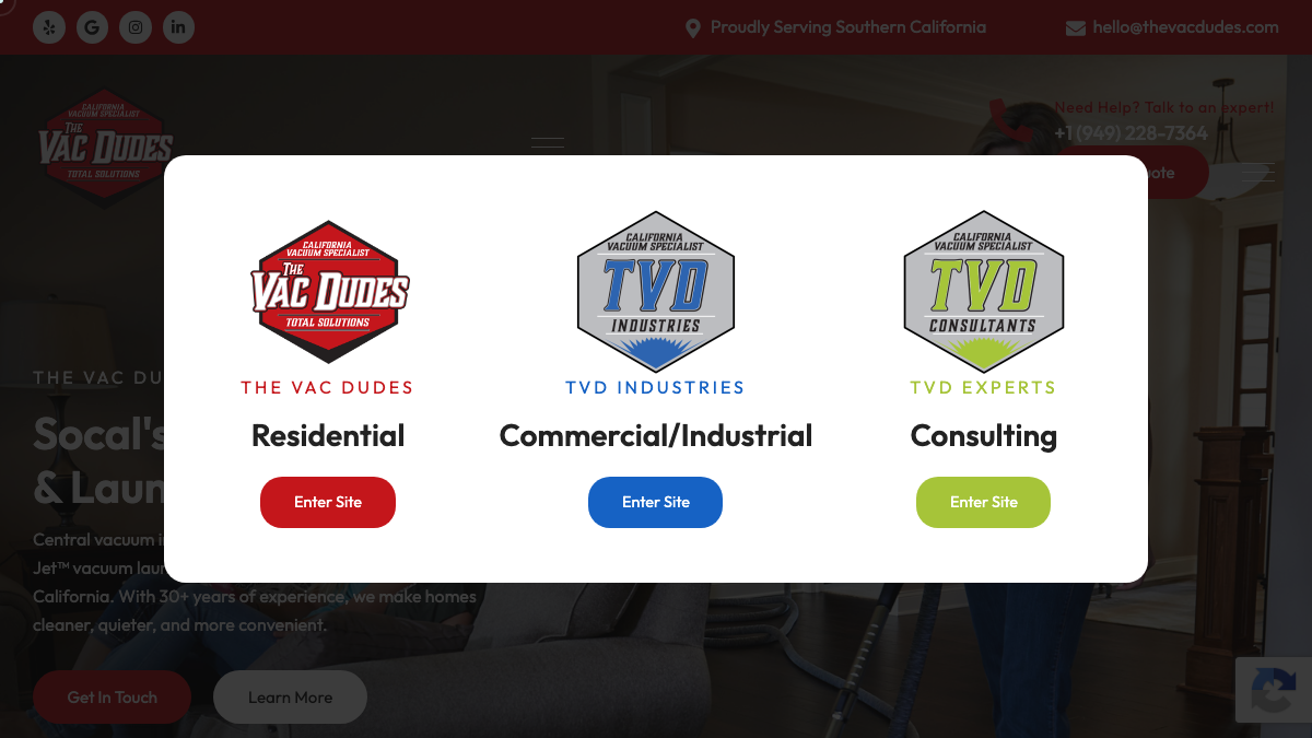 Full website preview for The Vac Dudes